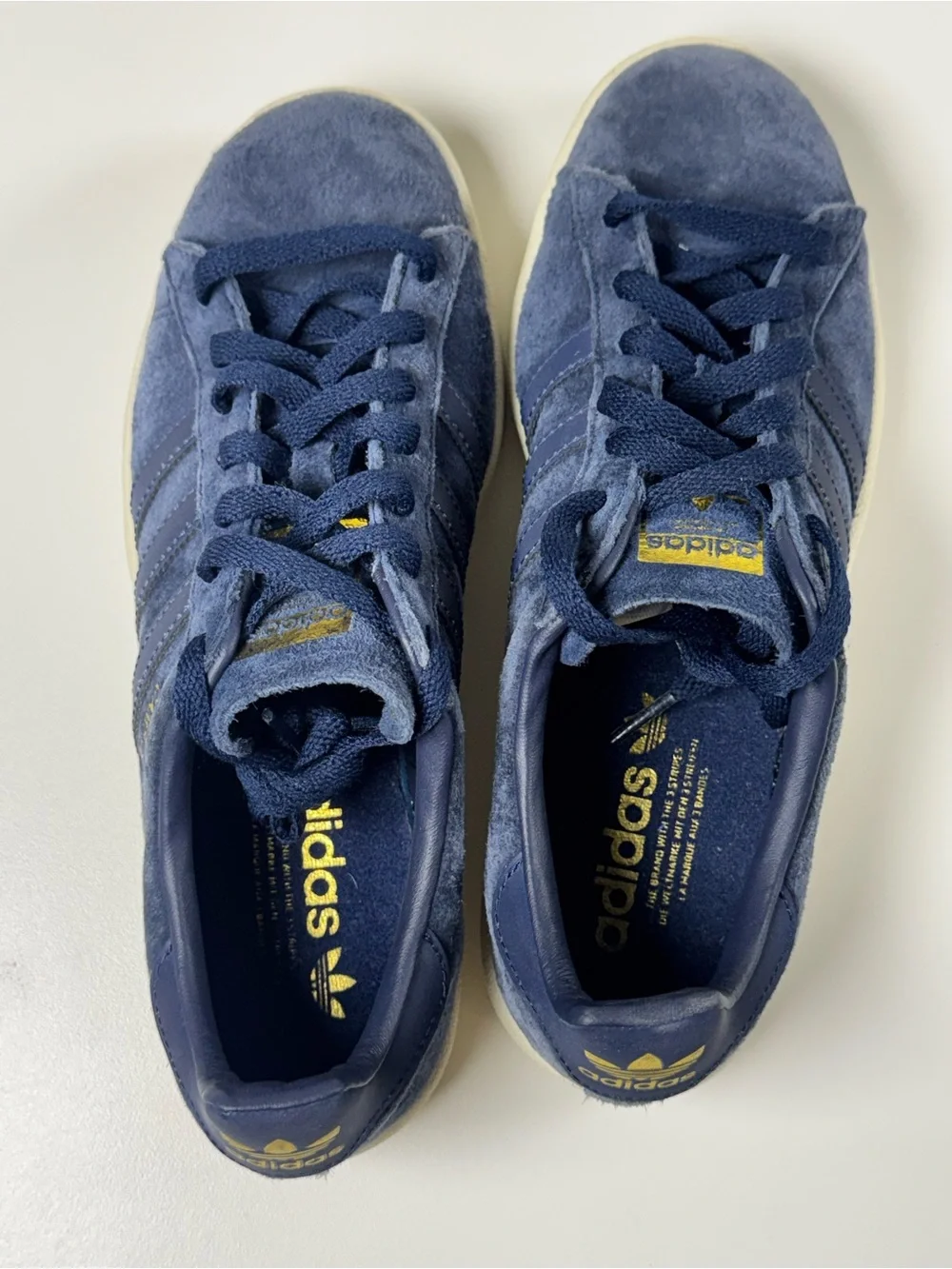 adidas Navy Suede Low-Top Sneakers with Gold Accents